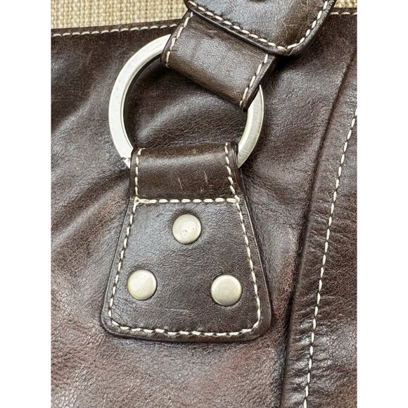 Kenneth Cole Reaction Large Brown Leather Distressed Shoulder Bag Many Zippers - Picture 5 of 12